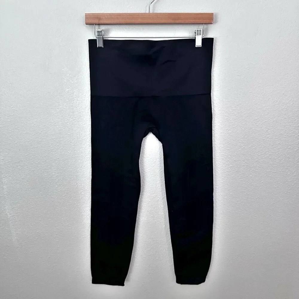 Spanx | Solid Black Thick Shapewear Leggings Tumm… - image 3